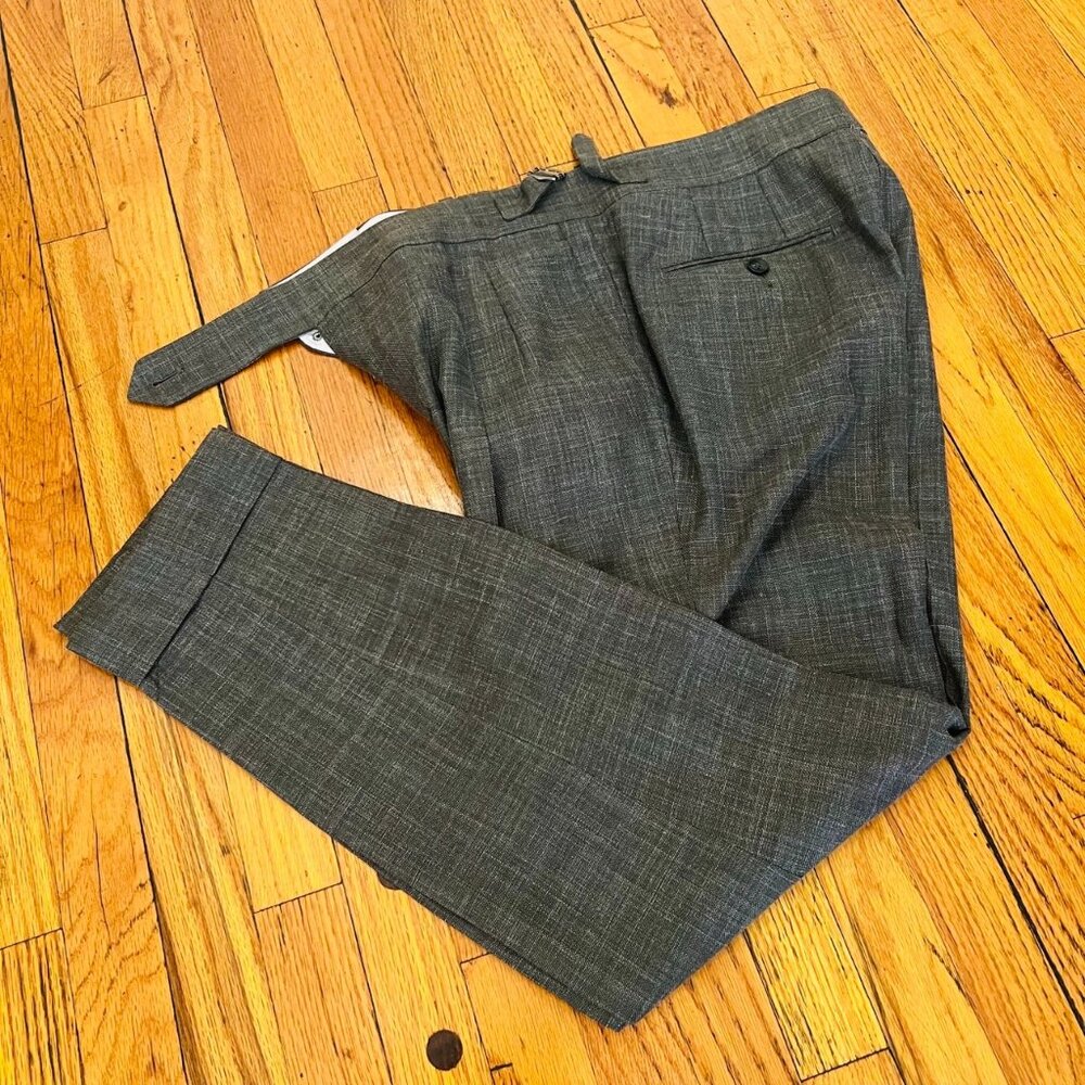 Suitsupply Dark Green Wool Silk Linen Suit Trousers (32 x 29)